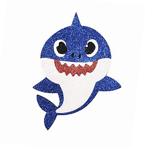 Aplique de EVA Baby Shark Glitter Azul 16 x 11,5cm - 01 Unidade - Make Festas - Rizzo Embalagens 