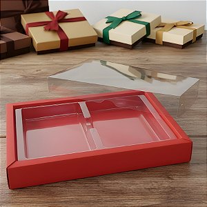 Caixa Para 2 Tabletes de Chocolate - Vermelha - 5 unidades - Crystal - Rizzo