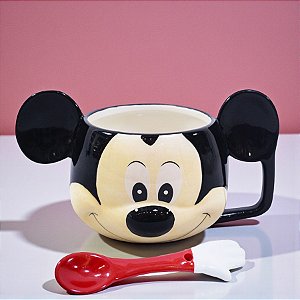 Caneca de Porcelana com Colher - Mickey Mouse - 280ml - Disney Original - 1 unidade - Rizzo