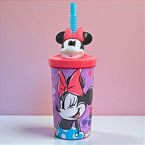 Copo com Tampa e Canudo - Minnie Mouse 3D - Lilás - 360ml - Disney Original - 1 unidade - Rizzo