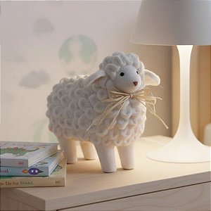 Enfeite Decorativo - Ovelhinha com Gravata de Palha - 19x16x14cm - 1 unidade - Cromus - Rizzo