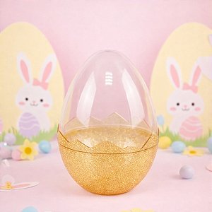 Ovo de Acrílico Transparente Glitter Ouro - G 12x17cm - 1 unidade - Cromus - Rizzo