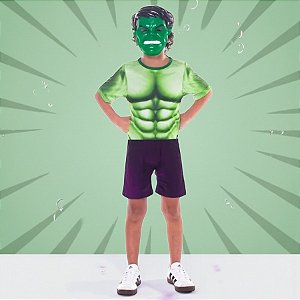 Fantasia Infantil Hulk - Macacão Curto e Máscara - P de 4 a 6 anos - Disney Original - 1 unidade - Rizzo
