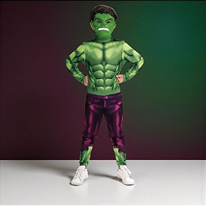 Fantasia Infantil Hulk - Macacão Longo e Máscara - P de 4 a 6 anos - Disney Original - 1 unidade - Rizzo