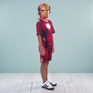 Fantasia Infantil Homem de Ferro - Macacão Curto e Máscara - M de 6 a 8 anos - Disney Original - 1 unidade - Rizzo