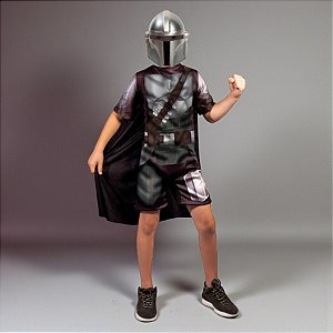 Fantasia Infantil Mandalorian Star Wars - Macacão Curto e Máscara - M - Disney Original - 1 unidade - Rizzo