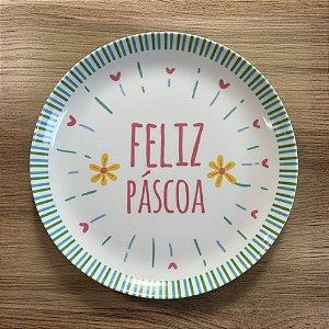 Prato de Sobremesa de Páscoa em Melamina - Feliz Páscoa - Verde e Azul - 20x20cm - 1 unidade - FlorArte - Rizzo