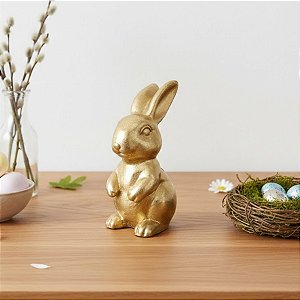 Coelho de Resina Decorativo - Ouro - 10cm - 1 unidade - Rizzo
