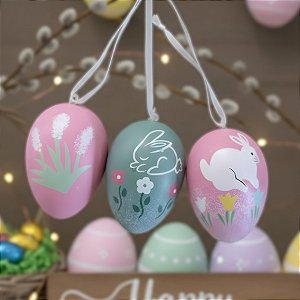 Ovo de Páscoa Decorativo para Pendurar - Rosa e Verde - 6x4x4cm - 9 unidades - Rizzo