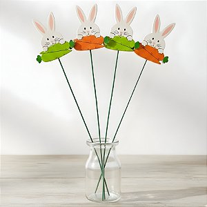 Pick Decorativo de Páscoa - Coelho com Cenoura - 28cm - 12 unidades - Rizzo