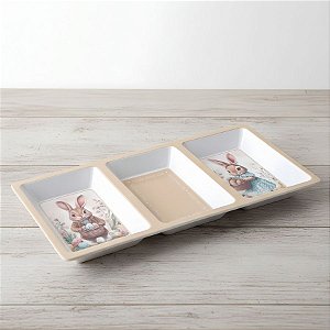 Petisqueira de Páscoa em Melamina - Casal de Coelhos com Cesta de Ovos - 34x16x2,7cm - 1 unidade - Rizzo