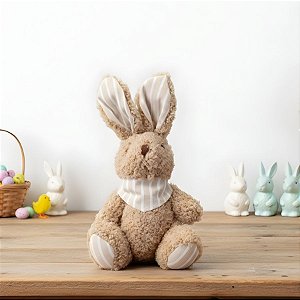 Enfeite Decorativo de Páscoa - Coelho com Laço Bege e Branco - 9cm - 1 unidade - Rizzo