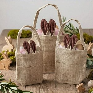 Sacola de Juta de Páscoa com Orelha Marrom Poá Branco - 1 unidade - EcoArt - Rizzo