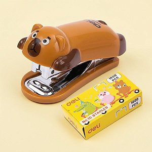 Grampeador Mini Bichinhos com 1000 Grampos - Castor - Marrom - 6x3,5cm - 1 unidade - Deli - Rizzo