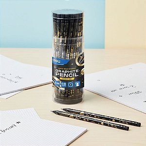 Lápis Grafite HB com Borracha - Ponta 2.2mm - Preto e Dourado - Caixa - 48 unidades - Deli - Rizzo