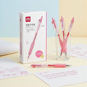 Caneta Gel Retrátil com Grip Colorido - Ponta Bullet 0.5mm Rosa - Caixa - 12 unidades - Deli - Rizzo