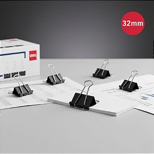 Prendedor de Papel Effortless - Suporta 145 Folhas - 32mm - Caixa - 144 unidades - Deli - Rizzo