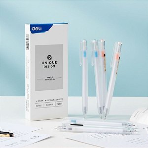 Caneta Gel com Clip Retrátil - Ponta Agulha 0,38mm Preto - Caixa - 12 unidades - Deli - Rizzo