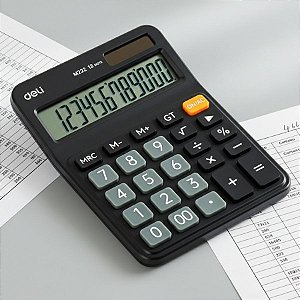 Calculadora com Memória 12 Dígitos - Bateria e Solar - Preta - 15x11x2,8cm - 1 unidade - Deli - Rizzo