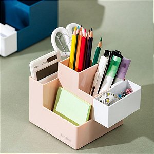Porta Canetas com 5 Compartimentos - Linfini - Rosa - 12x12cm - 1 unidade - Deli - Rizzo