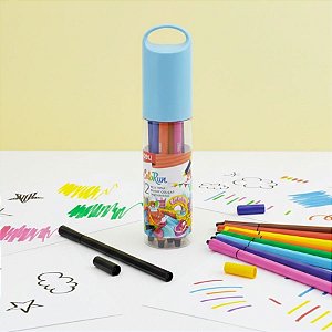 Estojo de Caneta Hidrográfica em Tubo com 12 cores - Ponta 1.0mm - 1 unidade - Deli - Rizzo