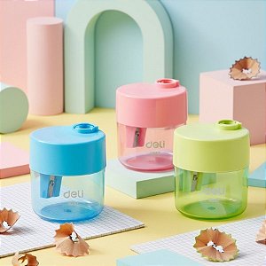 Apontador com Reservatório Redondo - Sortido - 4x4x5cm - Caixa - 12 unidades - Deli - Rizzo