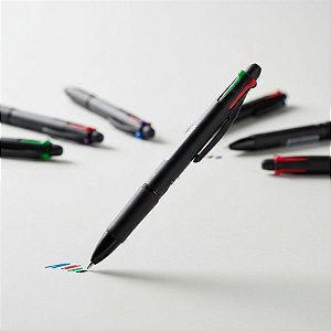 Caneta 4 Cores com Grip Preto - Ponta Bullet 0,7mm - Caixa - 12 unidades - Deli - Rizzo