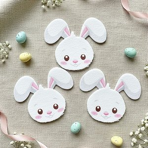 Aplique Decorativo de Páscoa - Coelho Branco e Rosa - 11,5x11,5cm - 5 unidades - Piffer - Rizzo