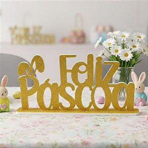 Enfeite Decorativo de Páscoa de EVA - Feliz Páscoa - Dourado com Glitter - 28,5x14x5cm - 1 unidade - Piffer - Rizzo