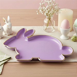 Bandeja Decorativa de Páscoa - Coelho Lilás - 24cm  - 1 unidade - Só Boleiras - Rizzo
