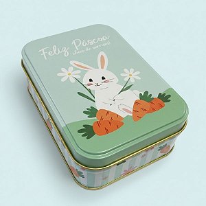 Lata de Metal Retangular de Páscoa - Coelho Feliz Páscoa - Verde - 12,2x8,5x4,5cm - 1 unidade - Rizzo