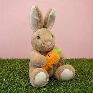 Coelho de Pelúcia Segurando Cenoura - Marrom - 30,5cm - 1 unidade - Rizzo