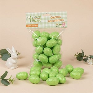 Ovinhos de Páscoa Decorativos Verde com Glitter - 3cm  - 25 unidades - Rizzo