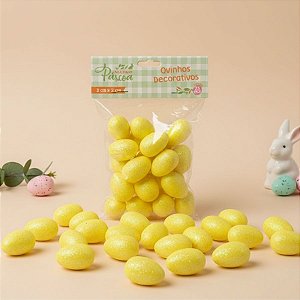 Ovinhos de Páscoa Decorativos Amarelo com Glitter - 3cm  - 25 unidades - Rizzo