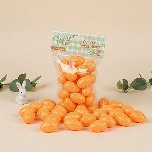 Ovinhos de Páscoa Decorativos Laranja com Glitter - 3cm  - 25 unidades - Rizzo