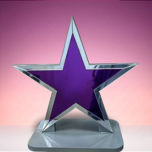 Display de Mesa em MDF - Estrela Cinza e Roxo com Borda Espelhada  -  16x16cm - 1 unidade - Rizzo