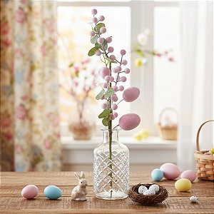 Galho Decorativo de Páscoa - Ovos Rosas - 60cm - 1 unidade - Cromus - Rizzo