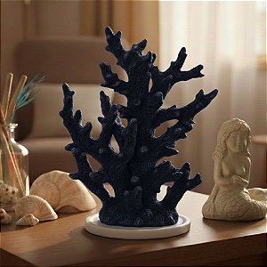 Enfeite Decorativo de Resina - Coral - Azul Escuro - 23x18cm - 1 unidade - Rizzo