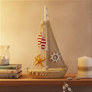 Enfeite Decorativo de Resina - Veleiro - Bege - 16x26cm - 1 unidade - Rizzo
