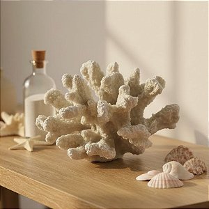Enfeite Decorativo de Resina - Coral - Branco - 13,5x8,5cm - 1 unidade - Rizzo