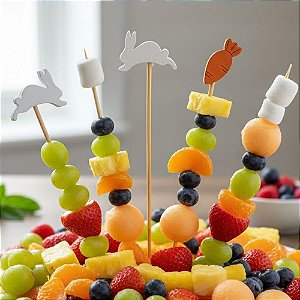 Palito Decorativo Para Petisco - Coelhos e Cenouras - 13cm - 20 unidades - Rizzo