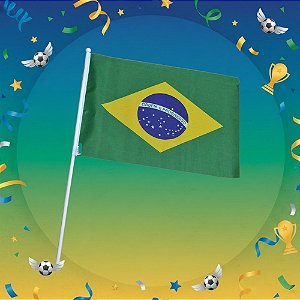 Bandeira de Tecido com Haste - Brasil - 30x40cm - 1 unidade - Rizzo