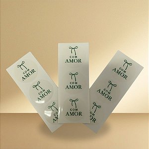 Adesivo Redondo Transparente "Com Amor" Siciliano - Ref. 2517  Hot Stamping - 3x3cm - 20 unidades - Stickr - Rizzo