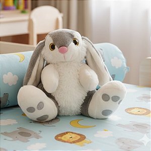 Coelho de Pelúcia Sentado - Cinza e Branco - 15x17x14cm - 1 unidade - Rizzo - Rizzo