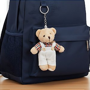 Chaveiro Urso de Pelúcia - Macacão e Camisa Xadrez - Colorido - 8x11x4cm - 1 unidade - Rizzo