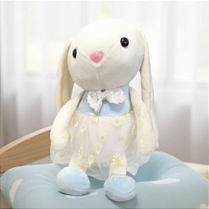 Coelha de Pelúcia com Suéter e Saia - Azul - 14x40x13cm - 1 unidade - Rizzo