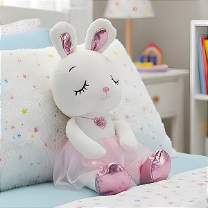 Coelha de Pelúcia - Saia Rosa - 13x36x8cm - 1 unidade - Rizzo