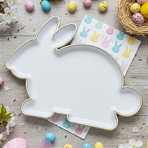 Bandeja Decorativa de Páscoa - Coelho Branco - 24cm - 1 unidade - Só Boleiras - Rizzo