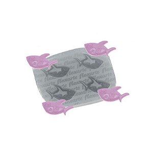 Molde de Silicone Quarteto Mini Tubarões Ref. 595 Flexarte Rizzo Confeitaria