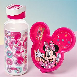 Conjunto Garrafa com Canudo e Pote Formato - Minnie Mouse Rosa - 1 unidade - Disney Original - Rizzo